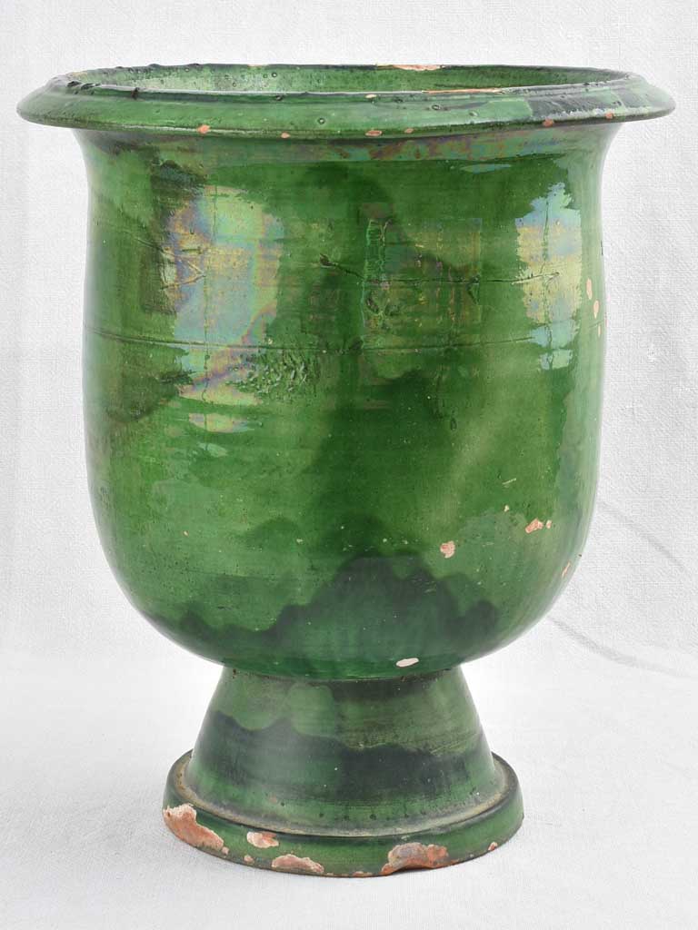 Footed Castelnaudary olive jar with green glaze 17¾"