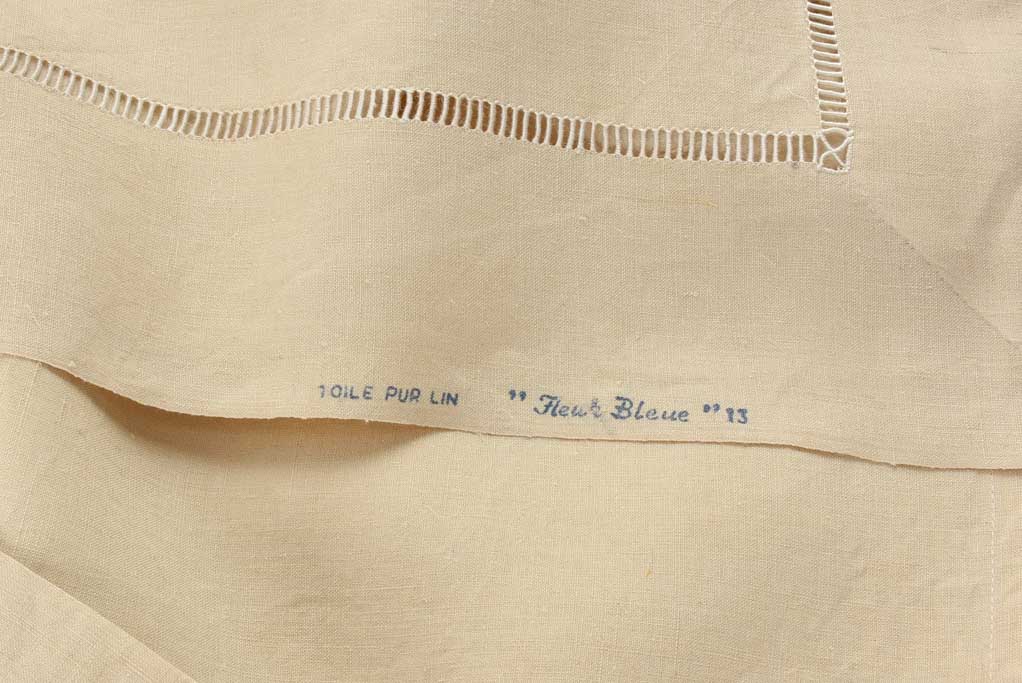 Antique French bed linen w/ CT monogram - double bed - Fleur Bleue 90" x 118"