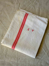 Antique French tea towel with GV monogram
