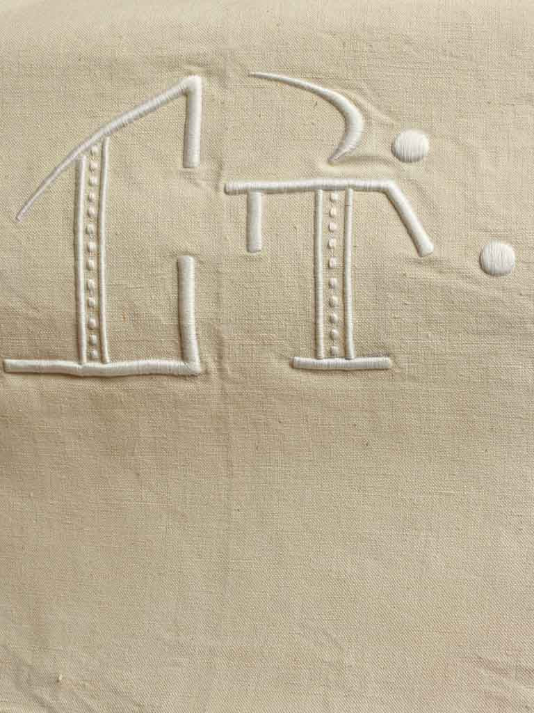 Antique French bed linen w/ CT monogram - double bed - Fleur Bleue 90" x 118"