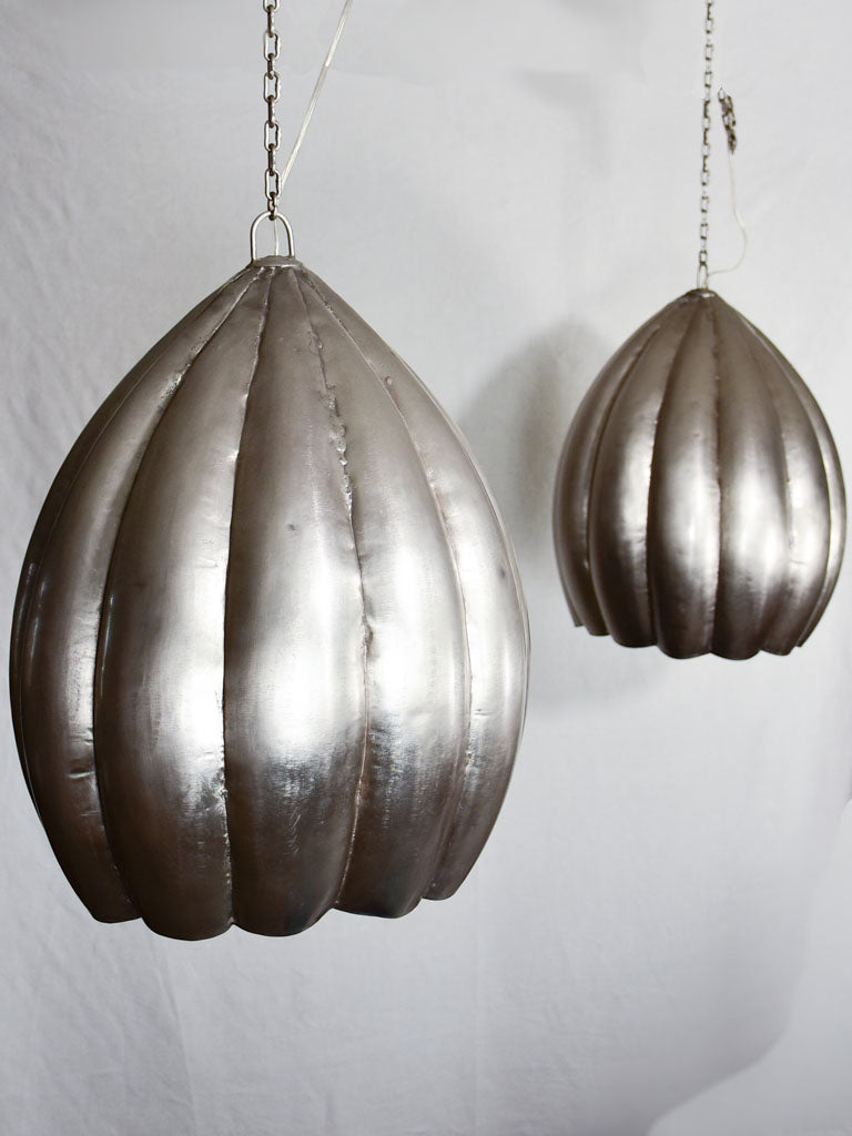 Pair of large vintage pendant lights - tulip shaped 21¾"