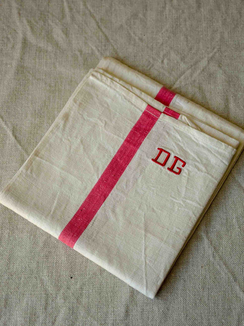 Antique French tea towel with DG monogram
