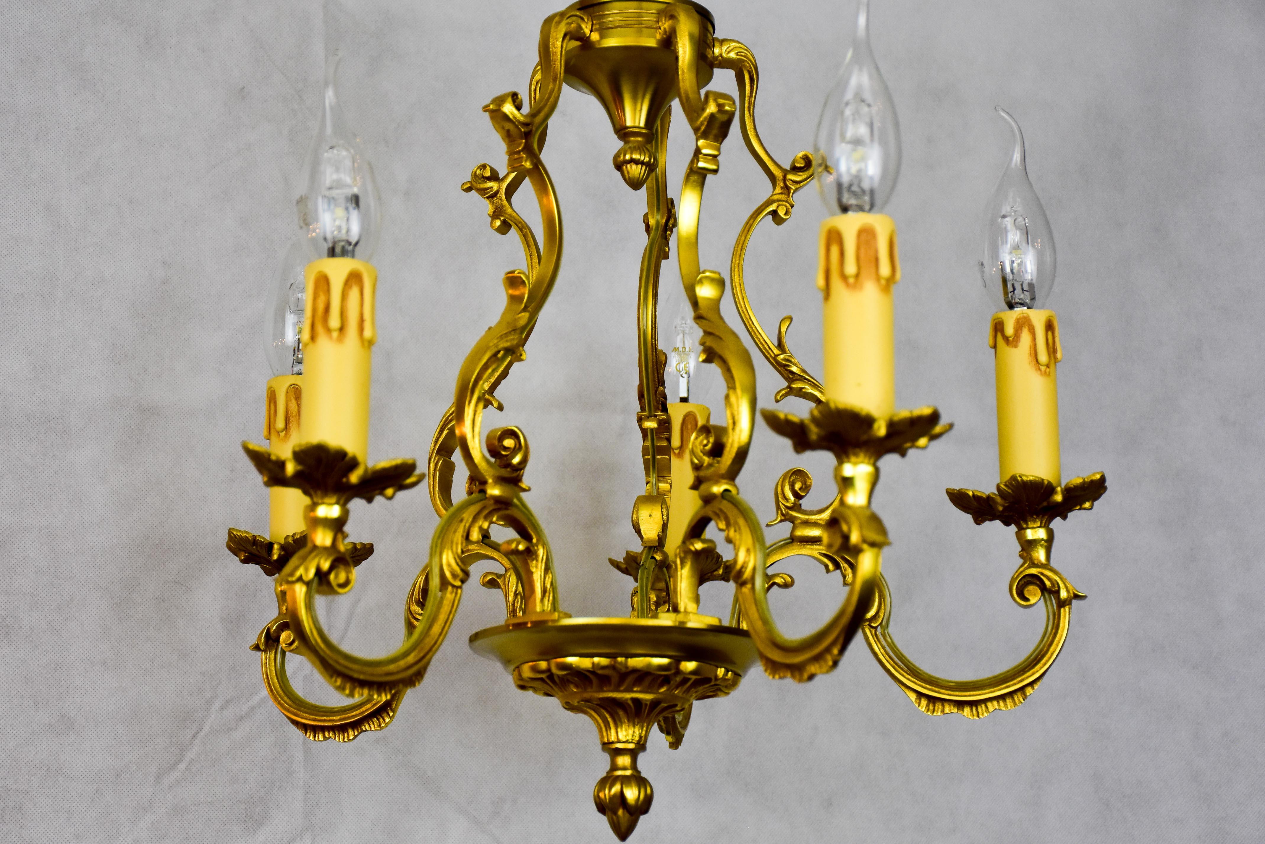 Vintage French gilded bronze chandelier - Lucien Gau