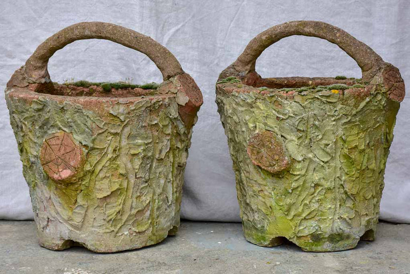 Pair of early 20th Century French faux bois basket planters