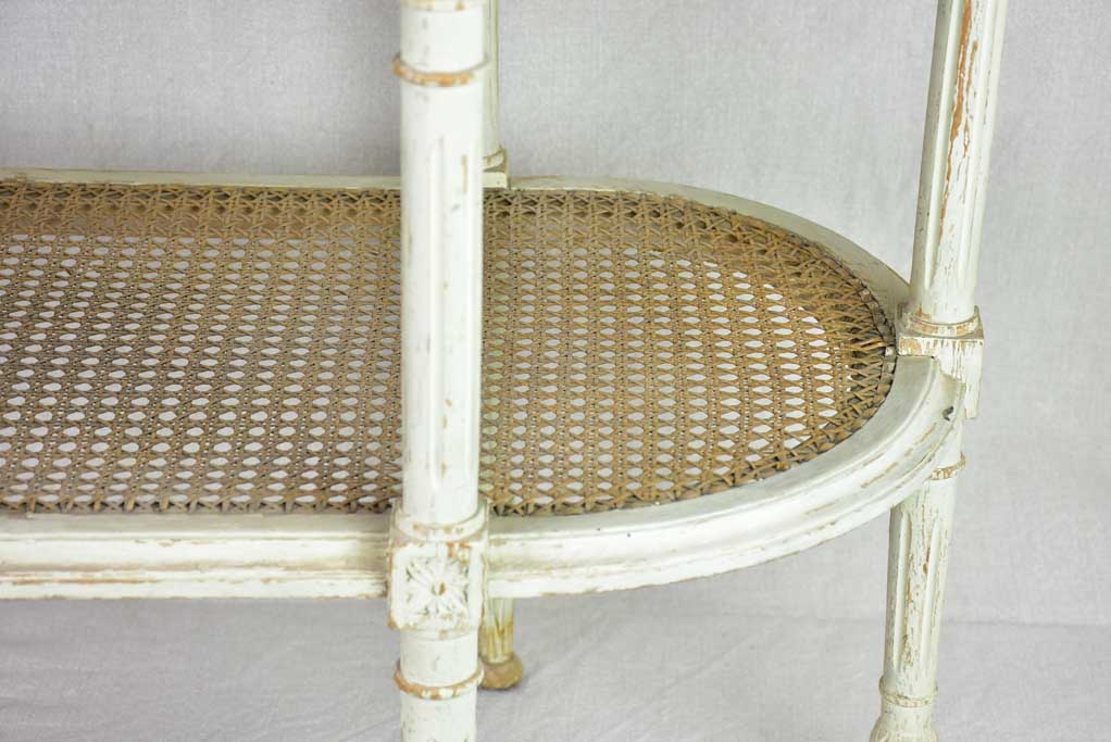 Antique French Louis XVI style oval side table with marble and cane 32¼" x 15¾"