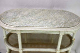 Antique French Louis XVI style oval side table with marble and cane 32¼" x 15¾"