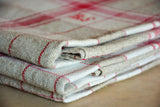 Large piece of checked French linen with 3 matching tea towels with RS monogram