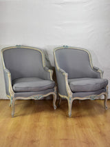 Pair of late nineteenth-century Louis XV style French Bergere armchairs