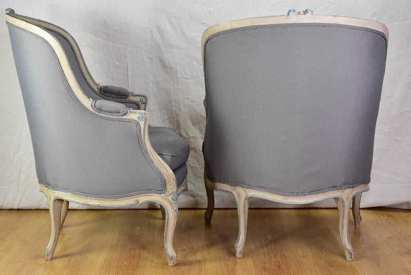 Pair of late nineteenth-century Louis XV style French Bergere armchairs