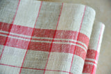 Large piece of checked French linen with 3 matching tea towels with RS monogram