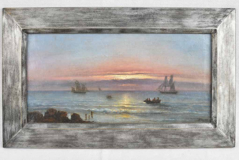 19th-century sunset sailing boats painting