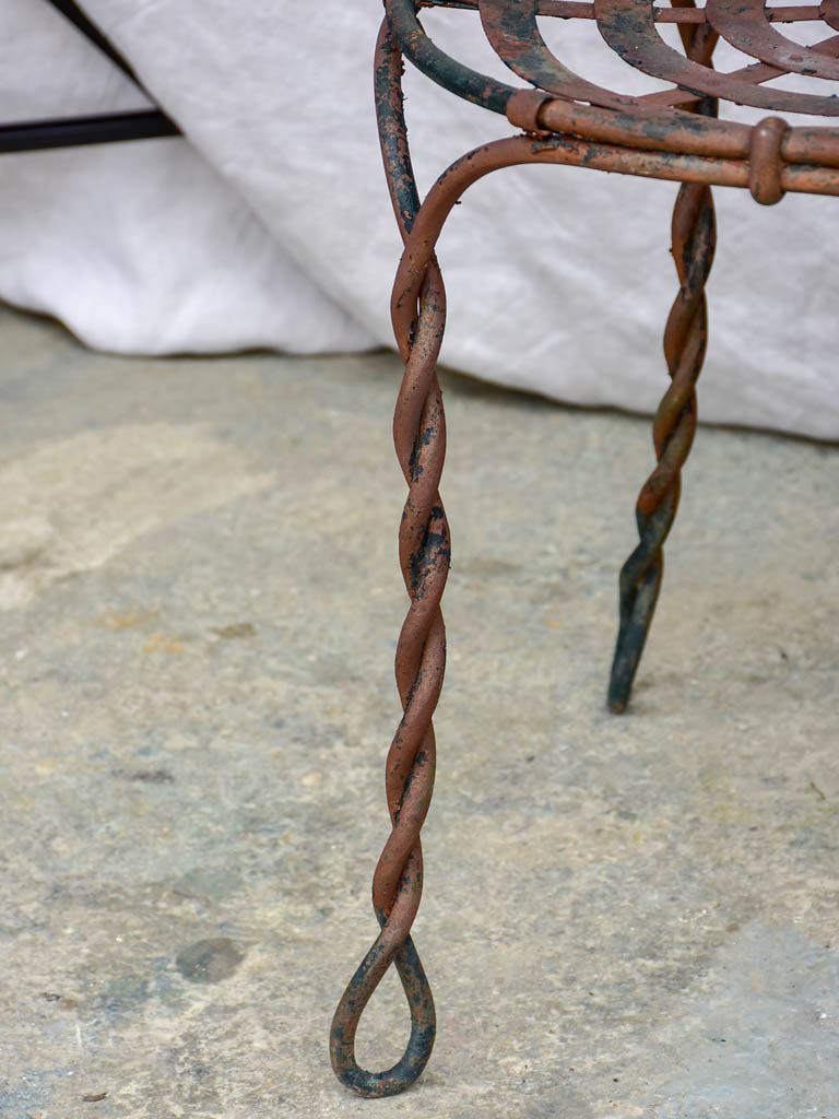Pair of pretty black antique French garden chairs branded Vachon