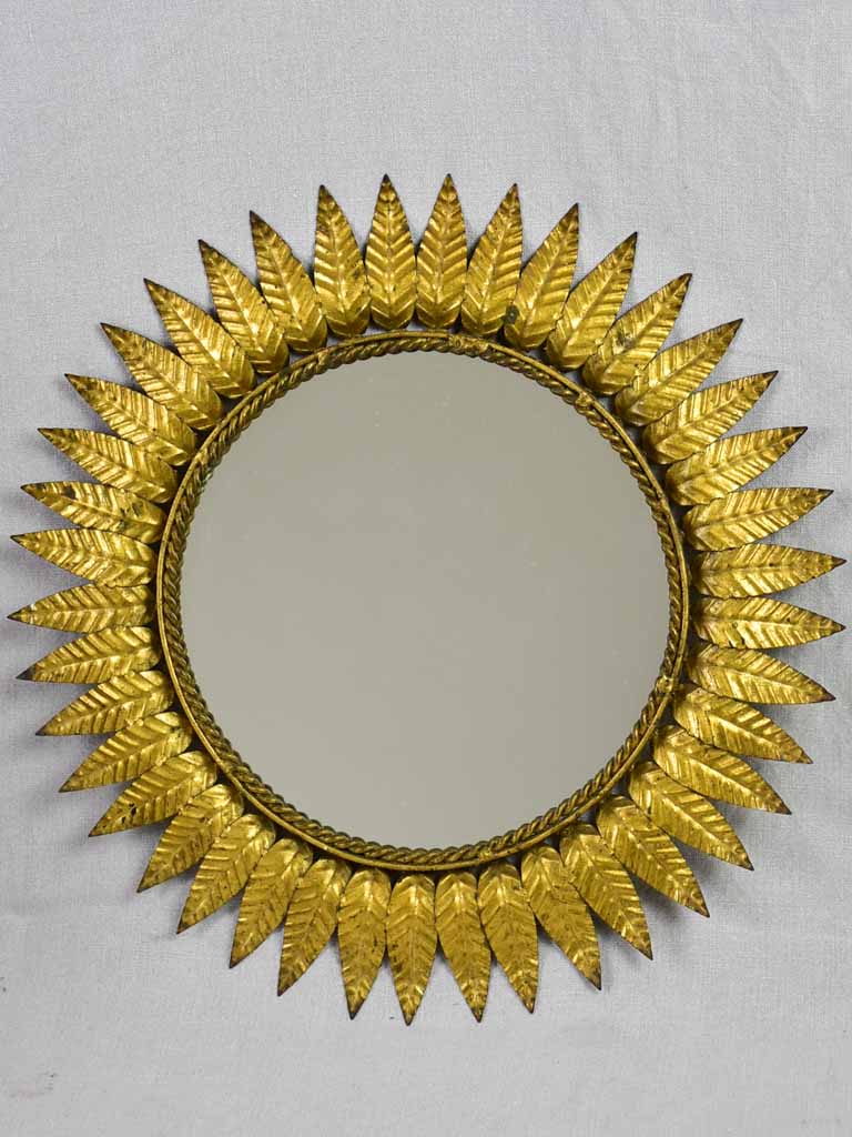 Mid century sunburst mirror - gold leaves 19"