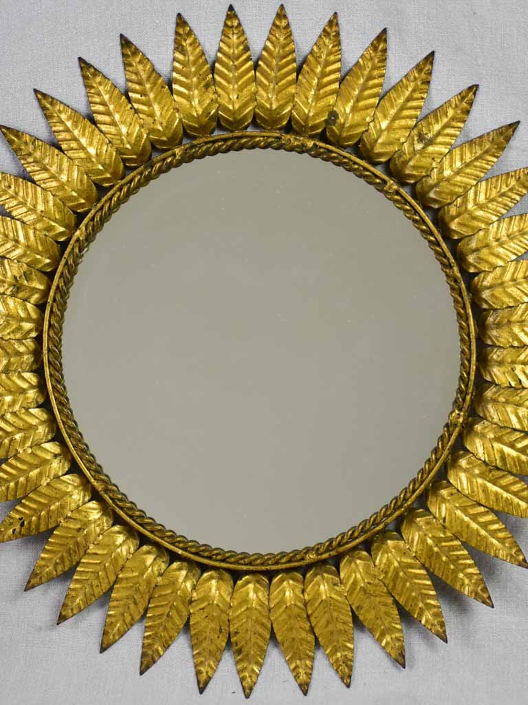 Mid century sunburst mirror - gold leaves 19"