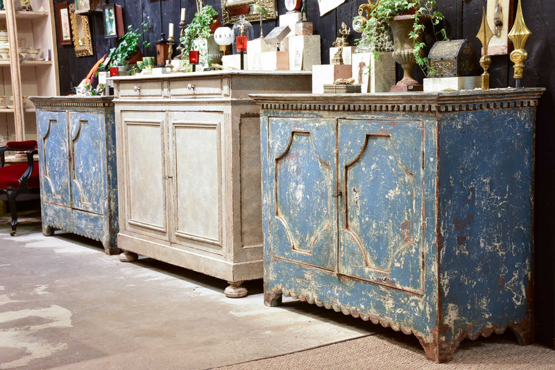 Pair of French buffets with blue patina