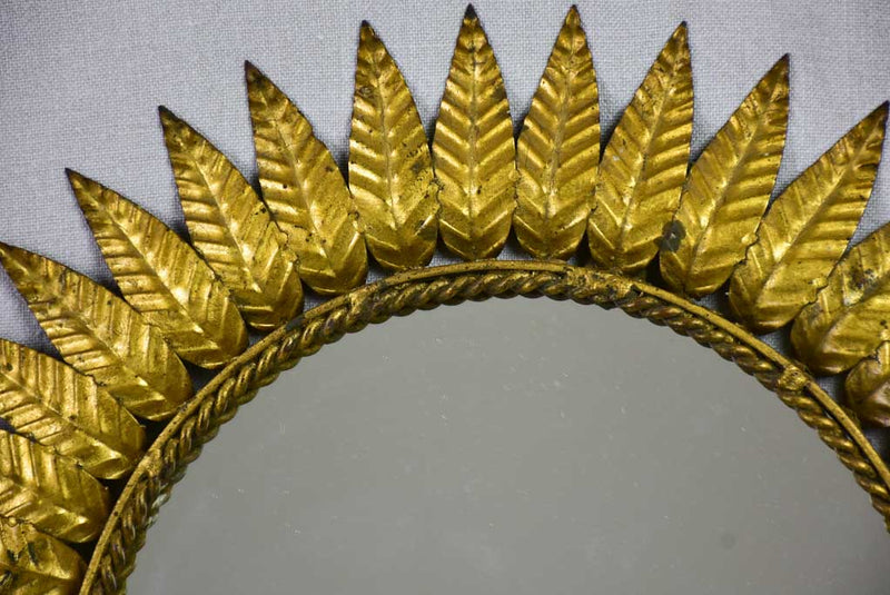 Mid century sunburst mirror - gold leaves 19"