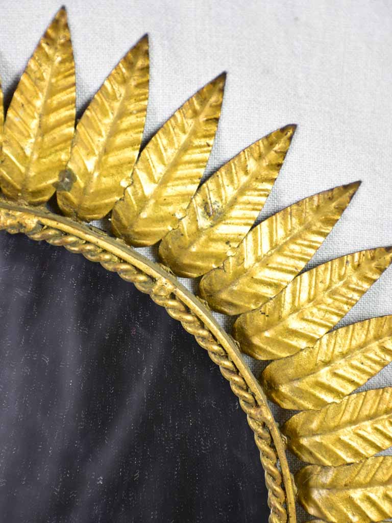 Mid century sunburst mirror - gold leaves 19"