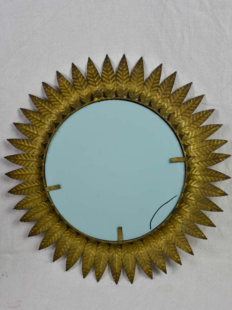 Mid century sunburst mirror - gold leaves 19"