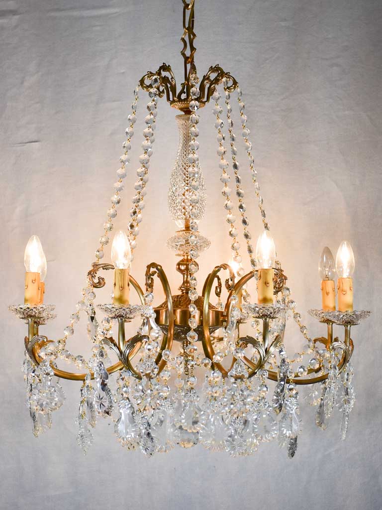 Pair of crystal and brass chandeliers with 8 lights - 1940's - 27½" x 43¼"