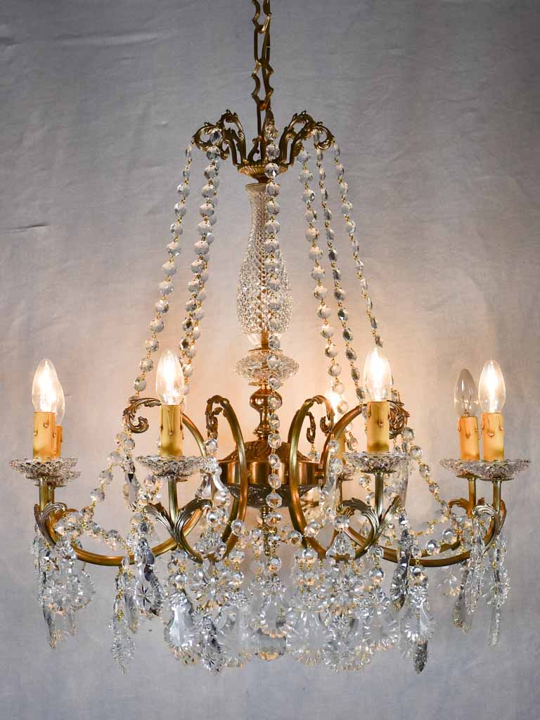 Pair of crystal and brass chandeliers with 8 lights - 1940's - 27½" x 43¼"