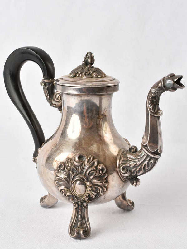 Napoleon III teapot - silver plate w/ ebony handle 8¾"