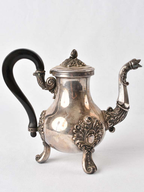 Napoleon III teapot - silver plate w/ ebony handle 8¾"