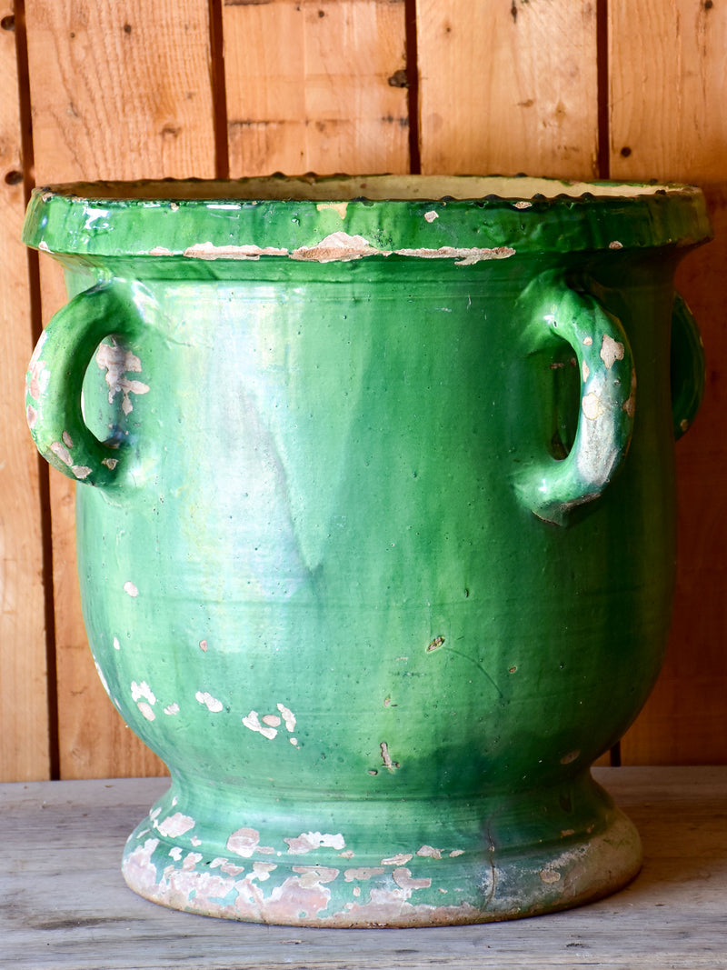 Large Castelnaudary planter with four handles and green glaze