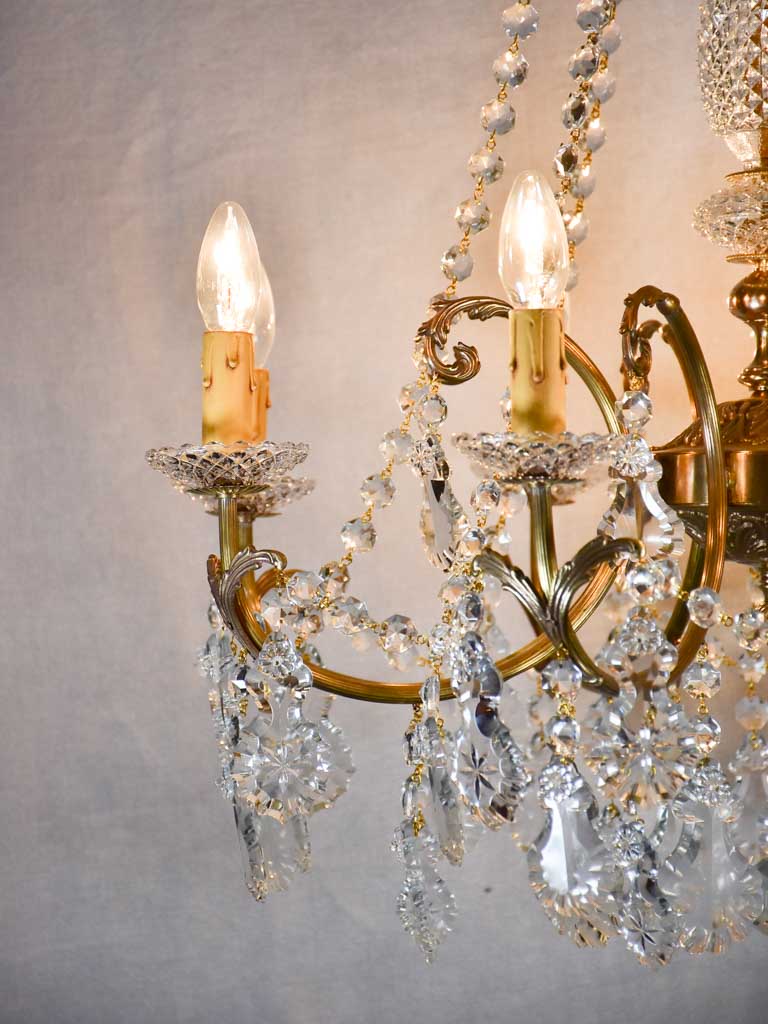 Pair of crystal and brass chandeliers with 8 lights - 1940's - 27½" x 43¼"