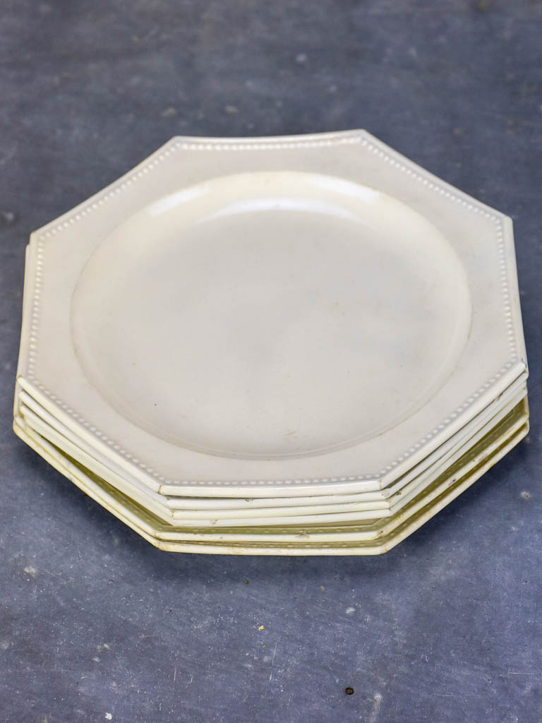 Set of six octangonal antique French plates - Creil-Montereau