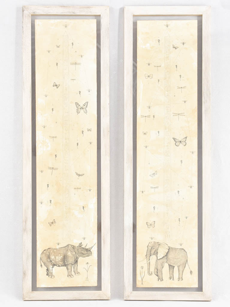 2 Andrea Collesano drawings - rhinoceros & elephant 47¾" x 14¼"