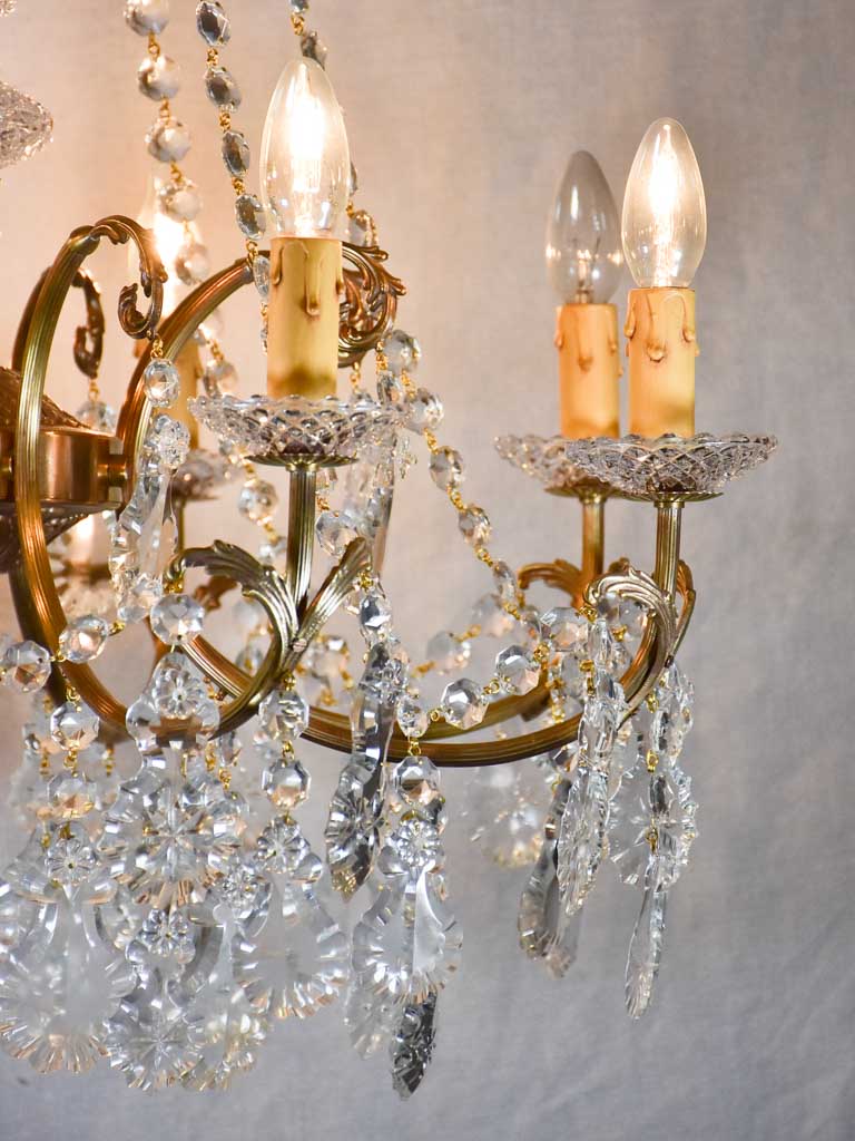 Pair of crystal and brass chandeliers with 8 lights - 1940's - 27½" x 43¼"