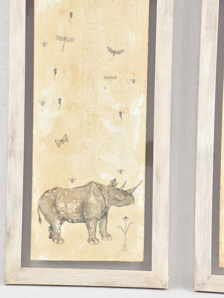 2 Andrea Collesano drawings - rhinoceros & elephant 47¾" x 14¼"