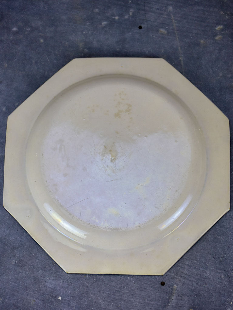 Set of six octangonal antique French plates - Creil-Montereau