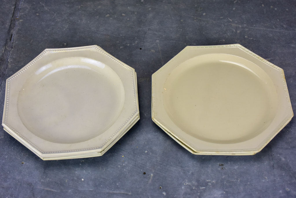 Set of six octangonal antique French plates - Creil-Montereau