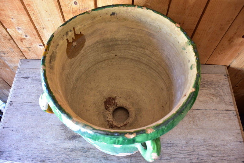 Large Castelnaudary planter with four handles and green glaze