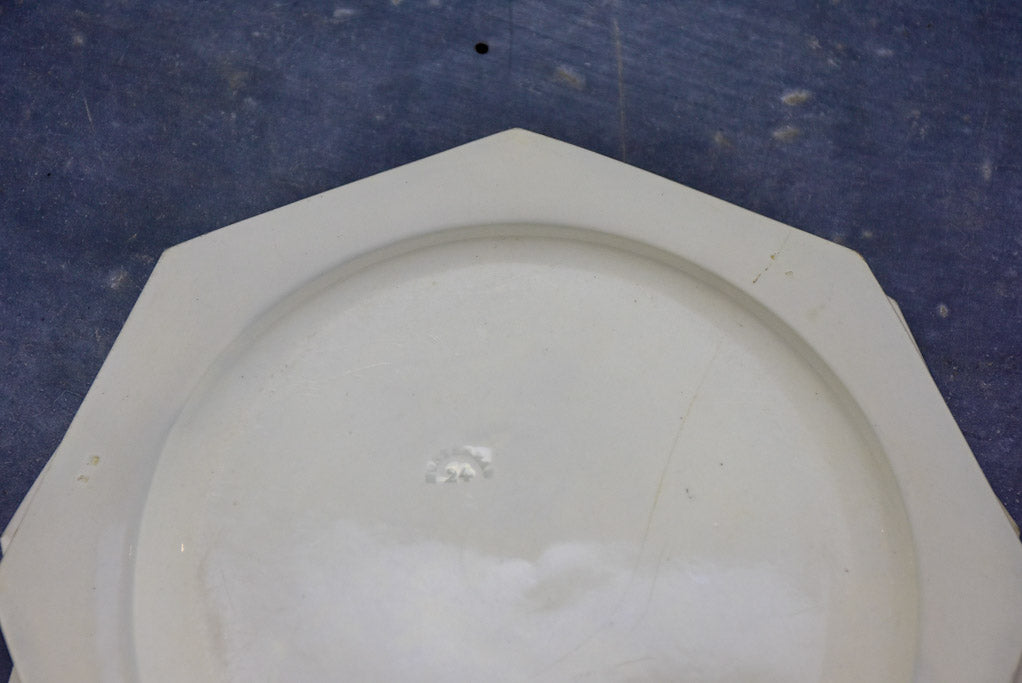 Set of six octangonal antique French plates - Creil-Montereau