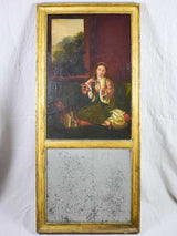 19th Century French trumeau mirror with oriental themed painting 51½" x 23¼"