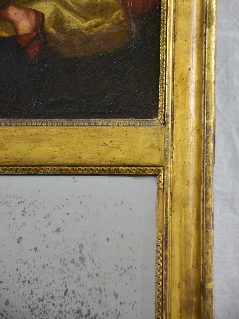19th Century French trumeau mirror with oriental themed painting 51½" x 23¼"