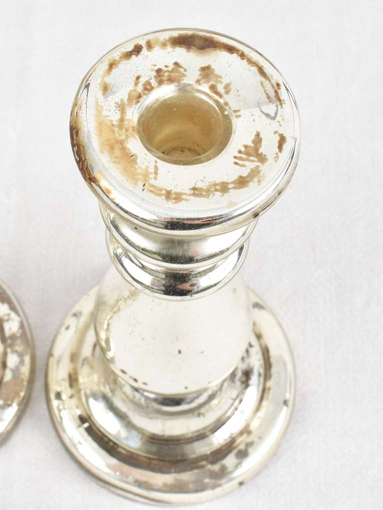 Aged provencal mercury glass candlesticks