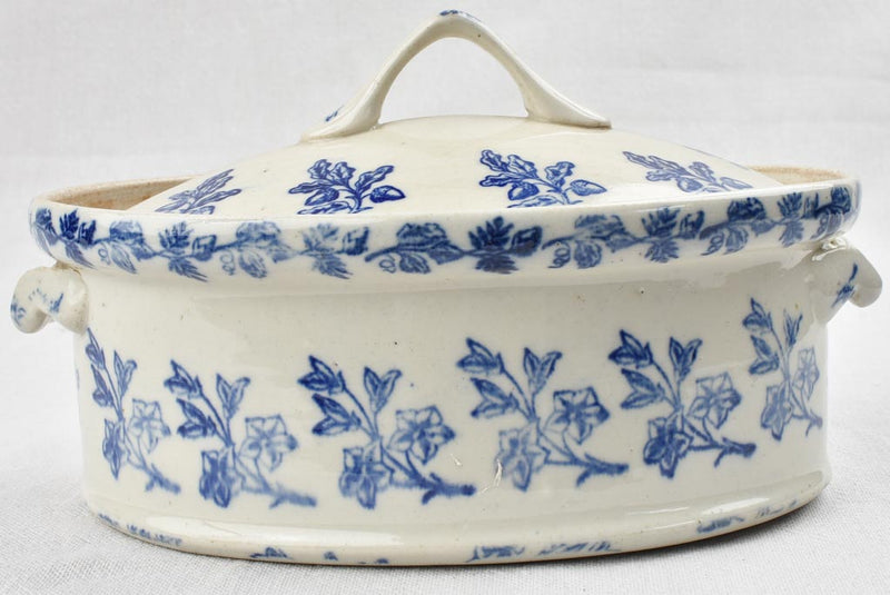 Antique French blue and white terrine dish 9½"