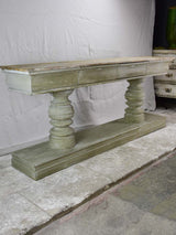 Narrow French console table with large turned column supports 78¾"