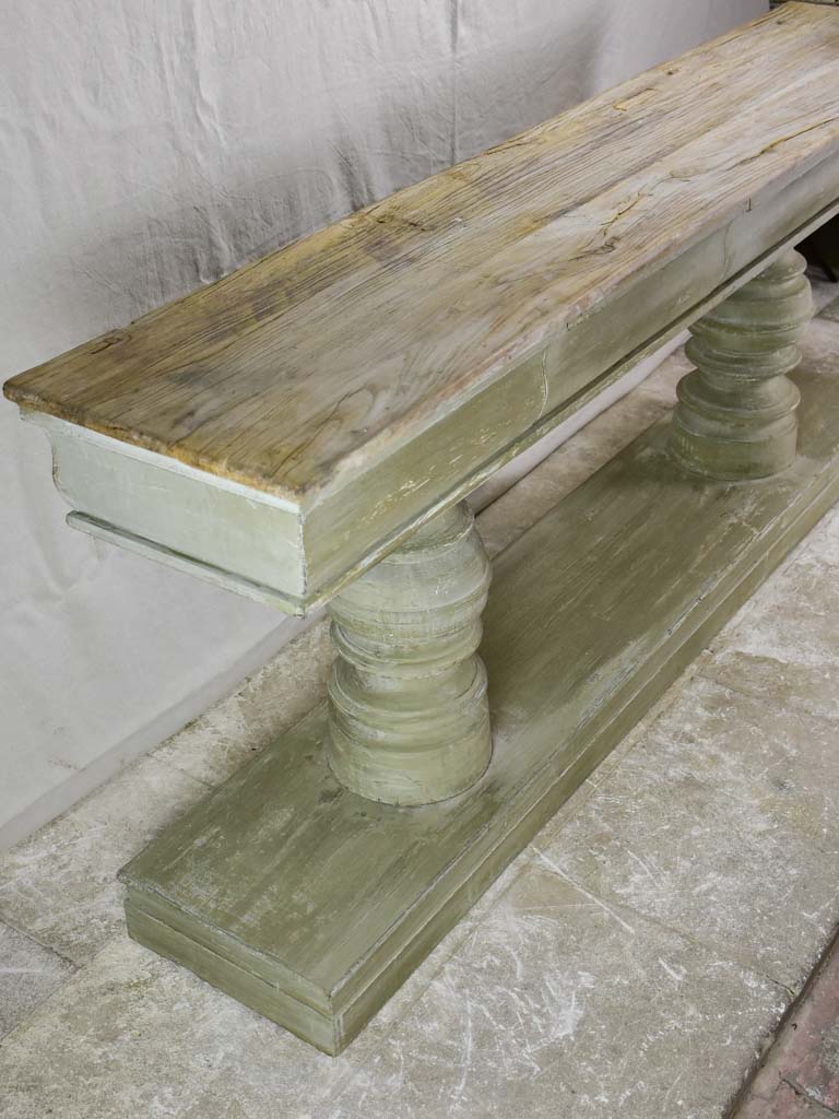 Narrow French console table with large turned column supports 78¾"