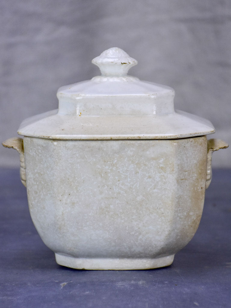 Late 19th Century Creil sugar bowl with lid - French