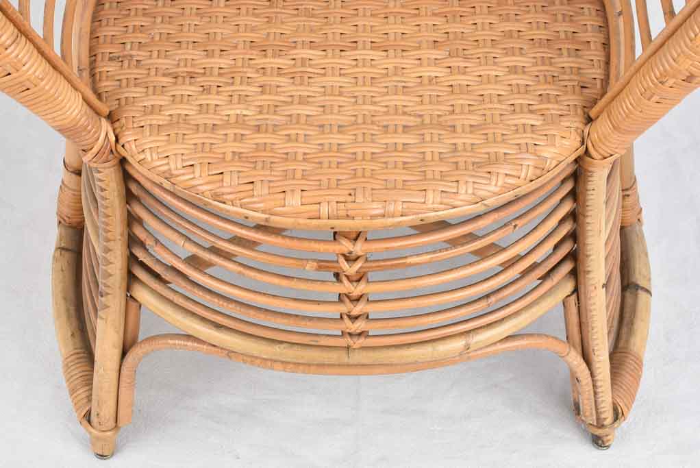 Large wicker and rattan armchair - 1950s 46"