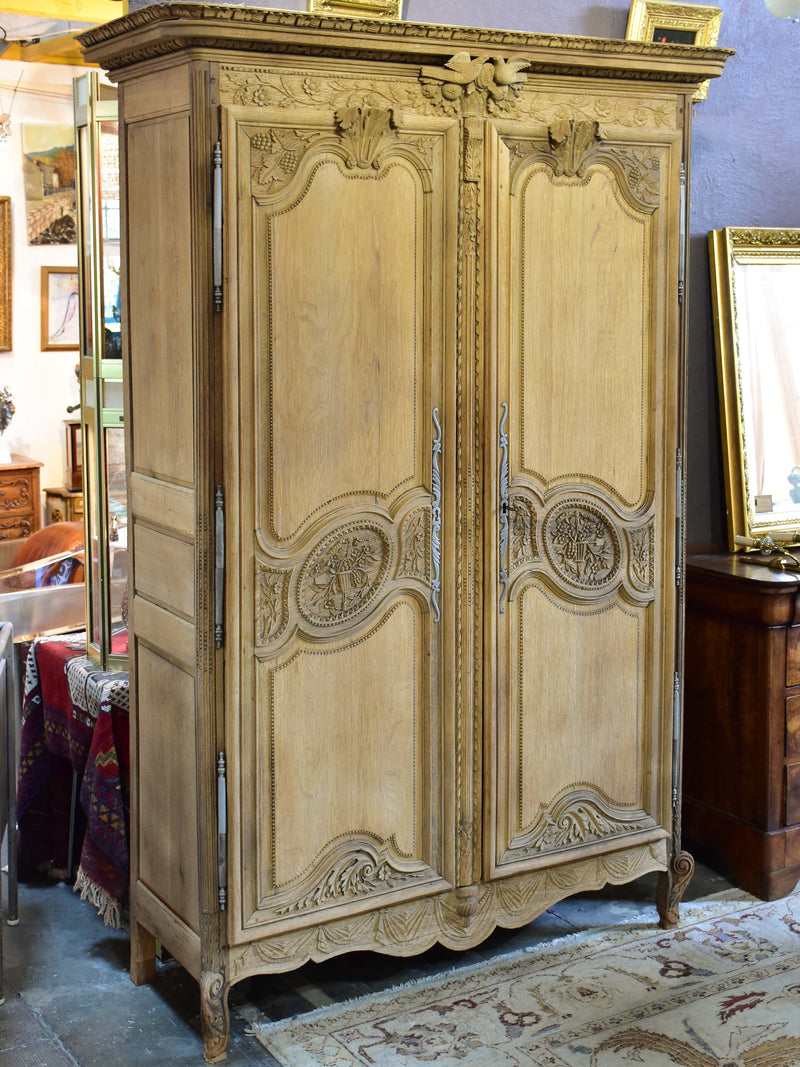 Late 18th century French marriage armoire - stripped oak