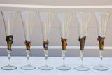 Set of six 1950's Murano glass champagne glasses with gemstones