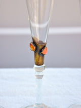 Set of six 1950's Murano glass champagne glasses with gemstones