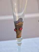 Set of six 1950's Murano glass champagne glasses with gemstones
