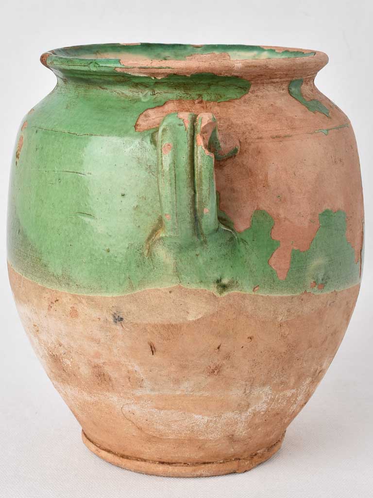 Large antique French confit pot - green 9"