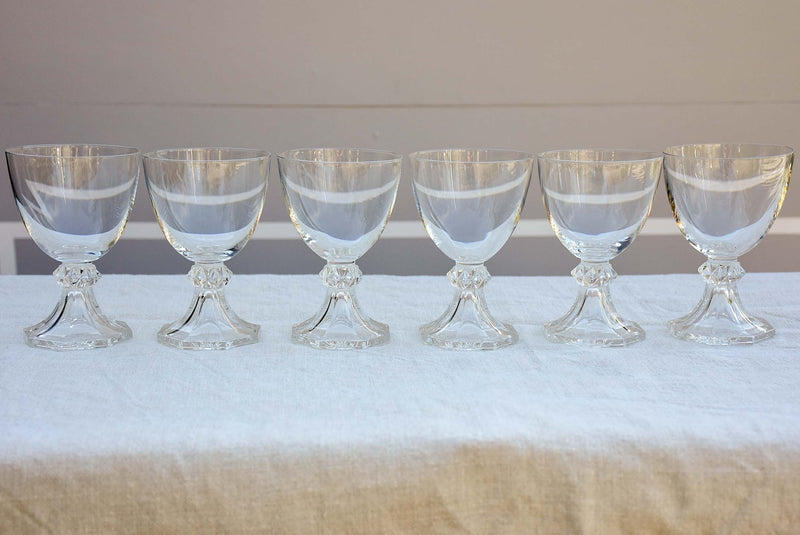 Six vintage crystal red wine glasses